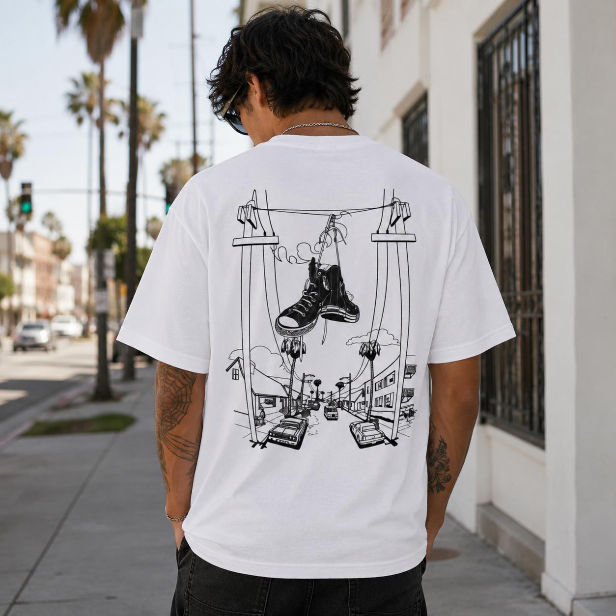 Sneakers on Power Lines T-Shir - Street Fashion Online ulasan dan harga
