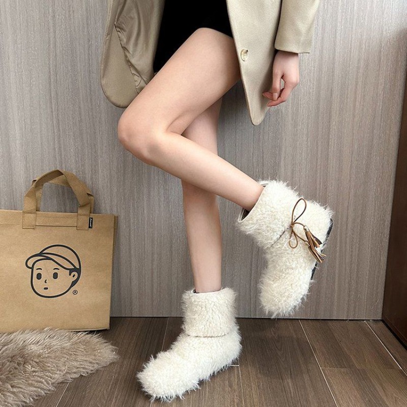 Solid Color Fleece-Lined White - Street Fashion Online ulasan dan harga