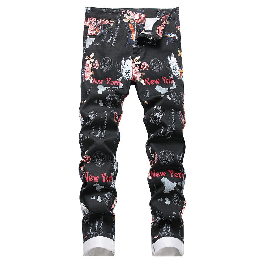 Men Digital Print Jeans Fashio - Street Fashion Of New York ulasan dan harga