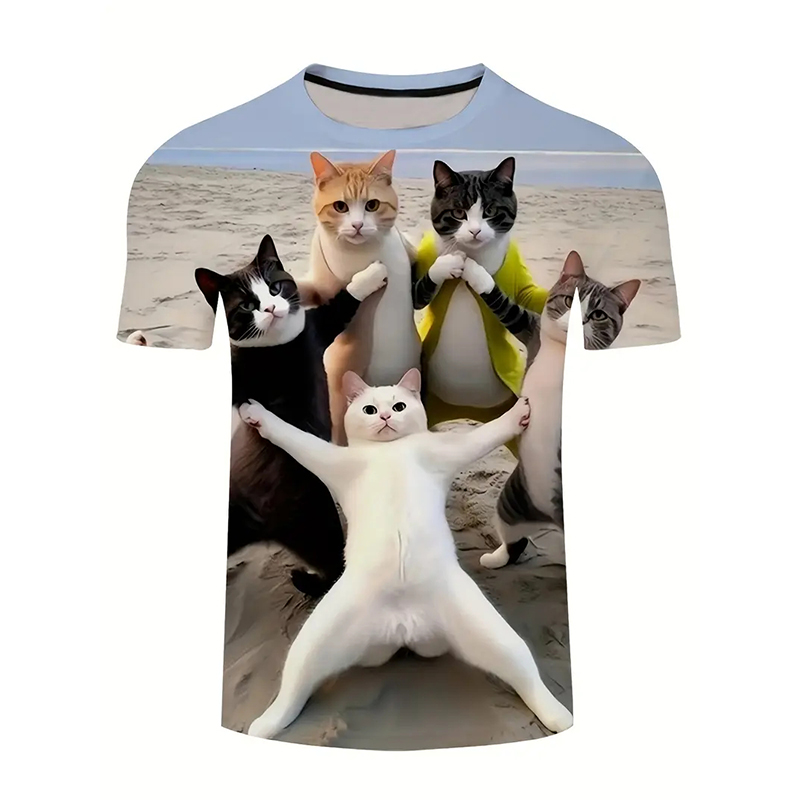 Cat Pattern Funny T-shirt Men' - Street Fashion Of Japan ulasan dan harga