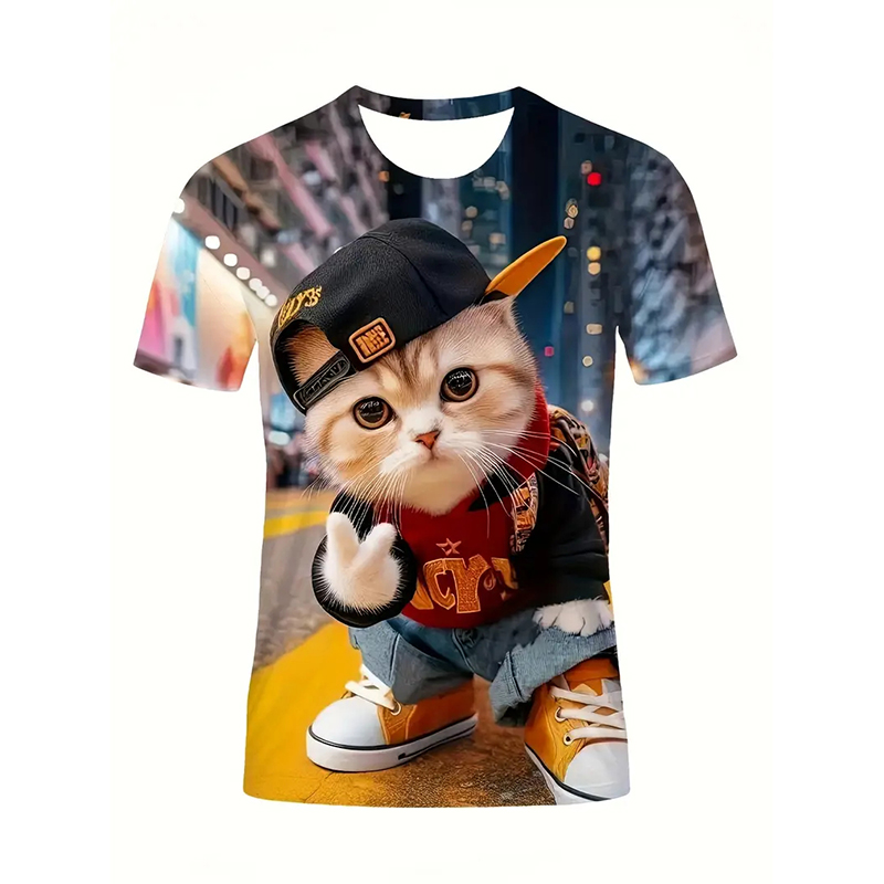 Cat Pattern Funny T-shirt Men' - Street Fashion Of Japan ulasan dan harga