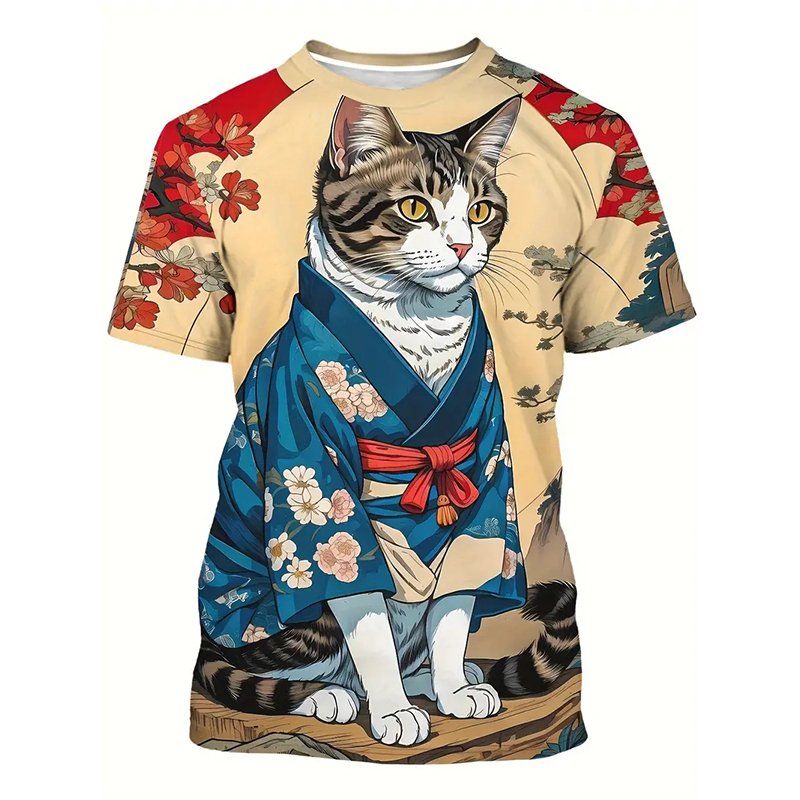 Cat Pattern Funny T-shirt Men' - Street Fashion Of Japan ulasan dan harga