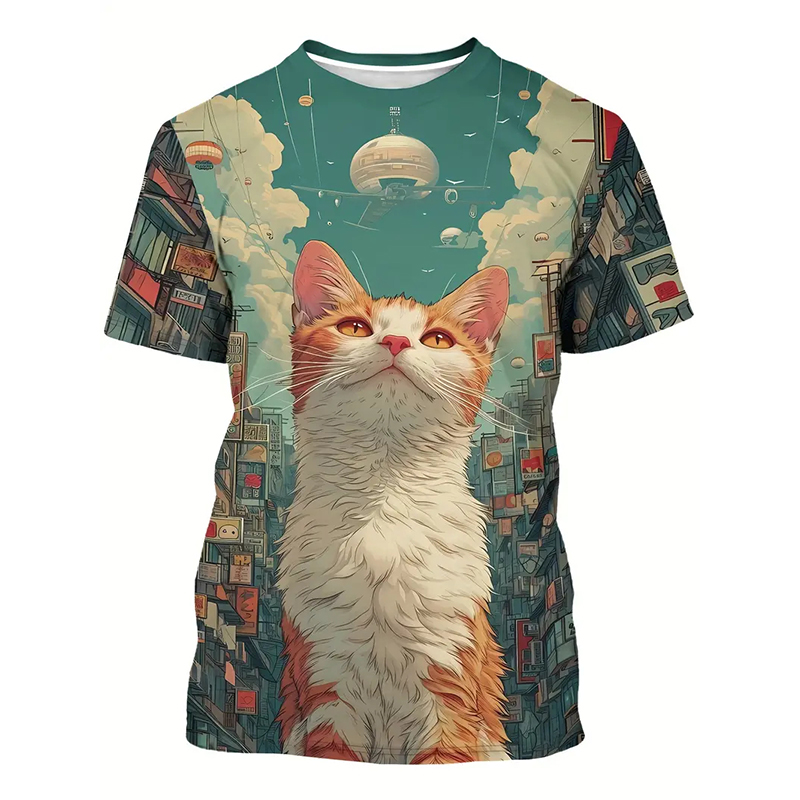 Cat Pattern Funny T-shirt Men' - Street Fashion Of Japan ulasan dan harga