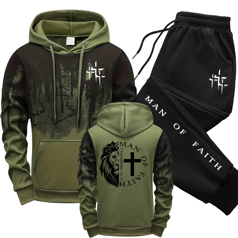 Man of Faith Pattern Men's Set - Street Fashion Outfit ulasan dan harga