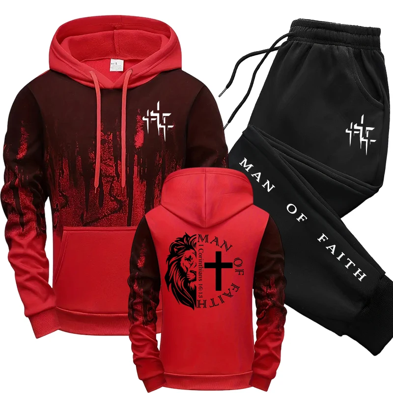 Man of Faith Pattern Men's Set - Street Fashion Outfit ulasan dan harga