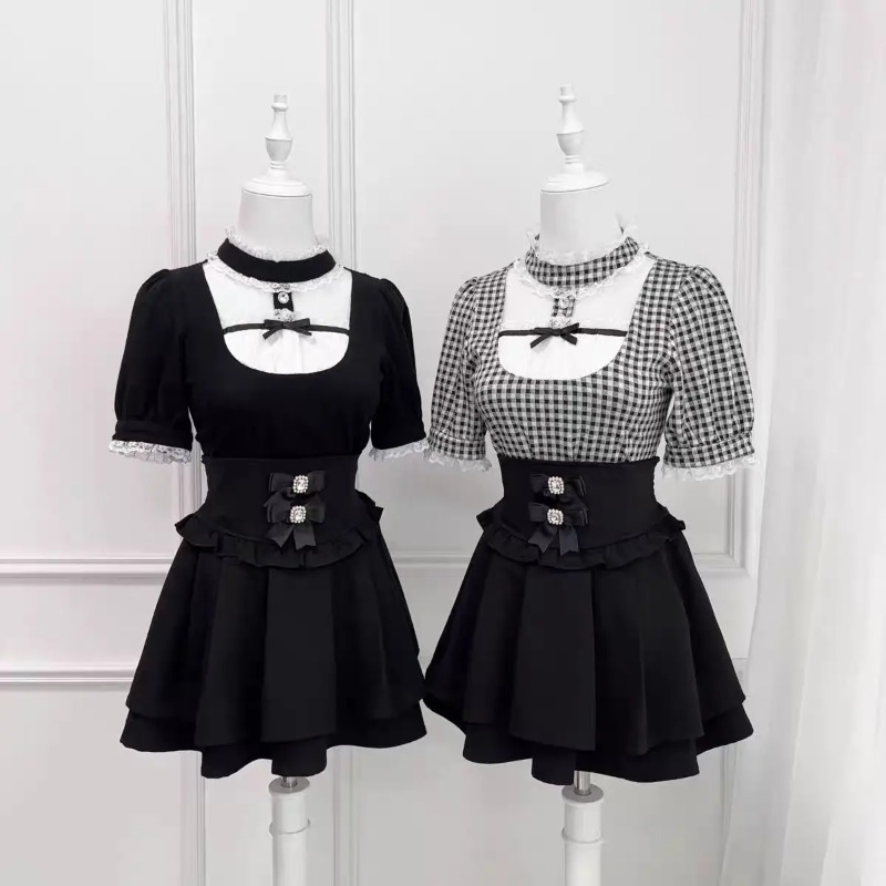 Gothic Sweet Ruffle Lace Plaid - Street Fashion In Japanese ulasan dan harga