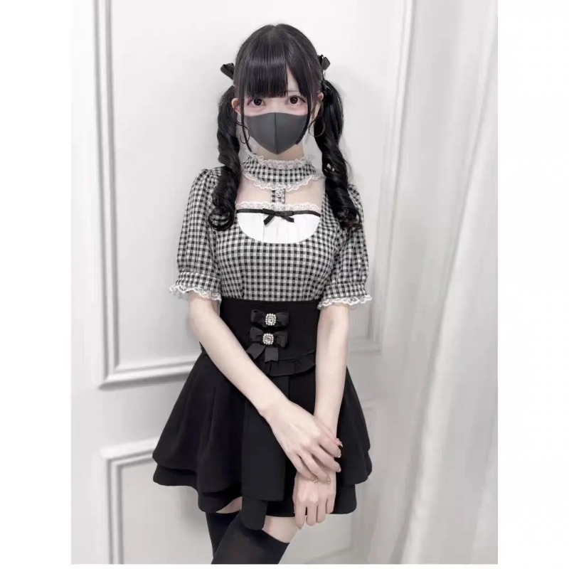Gothic Sweet Ruffle Lace Plaid - Street Fashion In Japanese ulasan dan harga