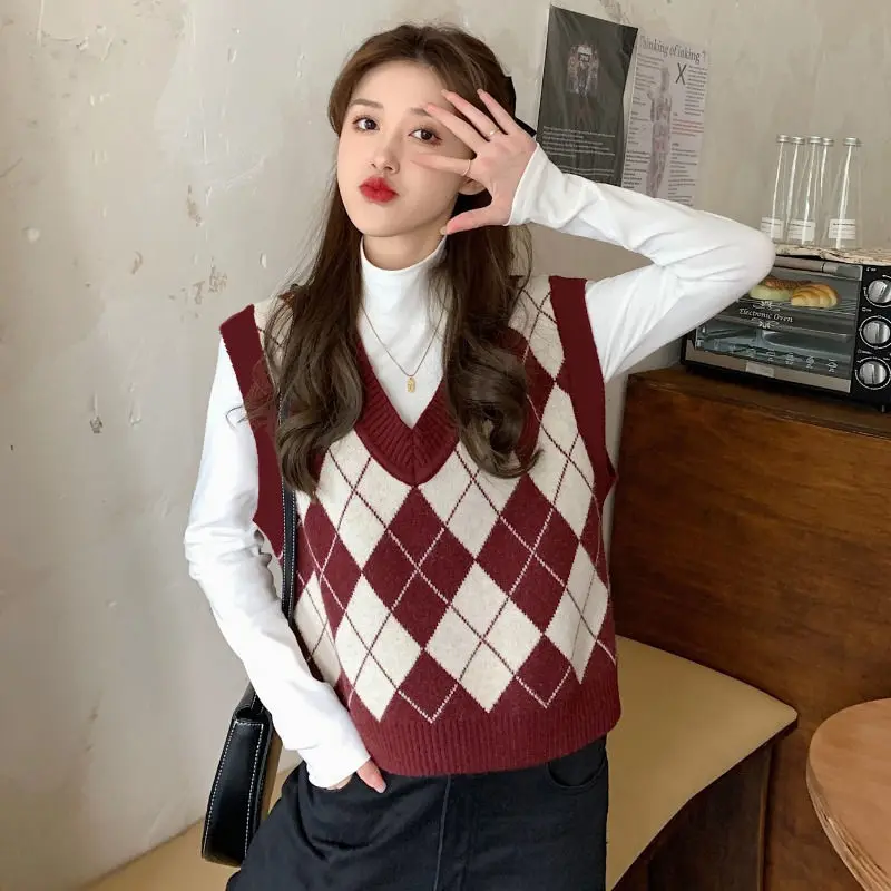 Sweater Vests Women Argyle Har - Street Fashion Of Japan ulasan dan harga